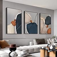 MPLONG Wall Art 3 Pieces Of Framed Decorative Paintings Abstract Simple Orange White Blue And Other Color Blocks Wall Art Canvas Prints Wall Decor (Black, 24