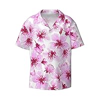 Funny Cherry Blossoms Men's Summer Short-Sleeved Shirts, Casual Shirts, Loose Fit with Pockets