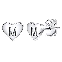Silvora 925 Sterling Silver Heart Letter Stud Earrings for Women Initial Earring for Girls with Gift Packaging
