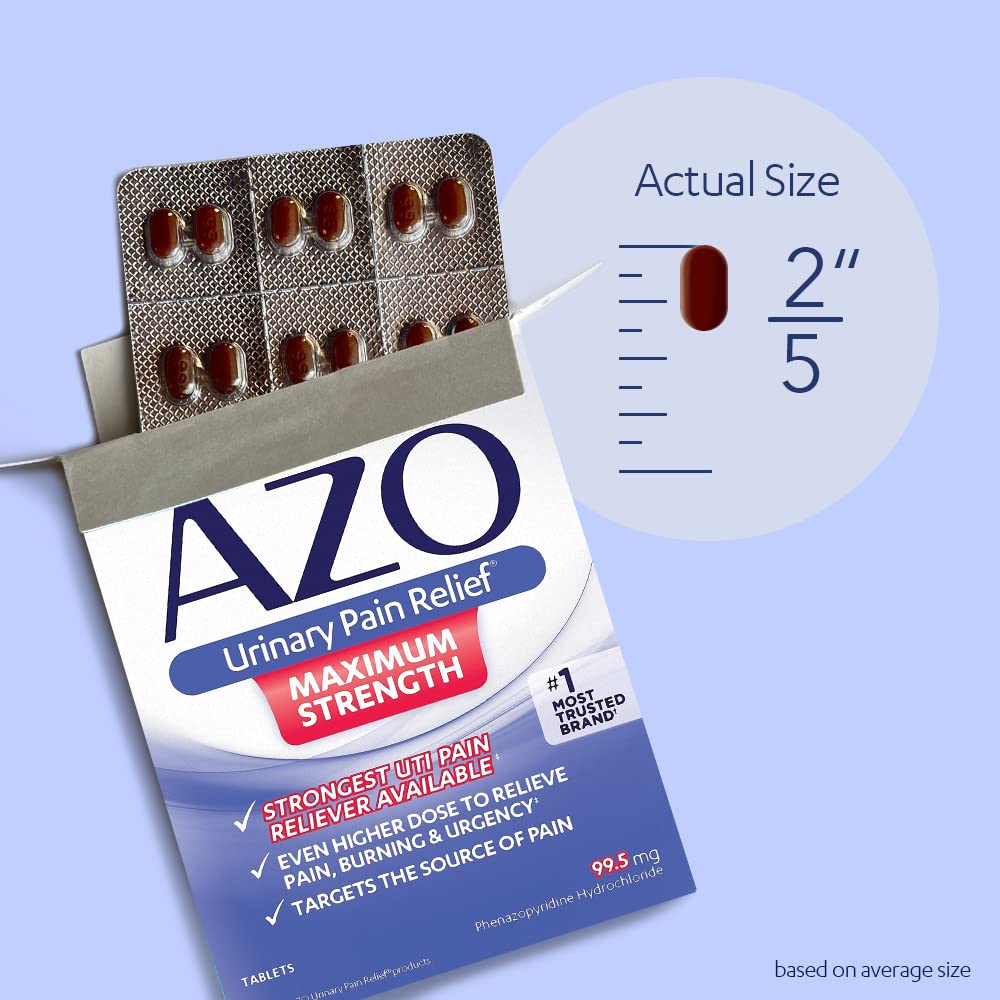 AZO Urinary Pain Relief Maximum Strength | Fast relief of UTI Pain, Burning & Urgency | Targets Source of Pain | #1 Most Trusted Brand | 24 Tablets