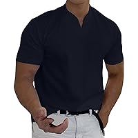 Mens V Neck Henley Shirts Short Sleeve Solid Color Basic Casual T-Shirts Lifgtweight Pocket Athletic Workout Tee Tops S-5XL