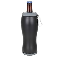 16 oz. Beer Bottle and Can Insulator, Cooler, and Tumbler with Interchangeable Caps, Carabiner, Double-Walled Stainless Steel, Keeps Drinks Cold for Up to 12 Hours (Black) | Vastigo