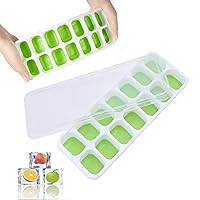 2 Pack Silicone stackable Ice Cube Trays, Reusable Flexible Silicone Ice Cube Trays with Spill-Resistant Removable Lids, Easy Release Ice Maker Tray - Easy to Use & Dishwasher Safe (White+Green)