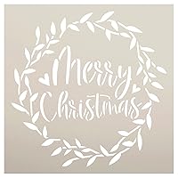 Merry Christmas in Mistletoe Wreath Stencil by StudioR12 - Select Size - USA Made - Craft DIY Modern Farmhouse Home Decor | Paint Winter Wood Sign (12 x 12 inches)