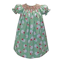 Carouselwear Girls Green Smocked Christmas Bishop Dress with Santa Claus for The Holidays