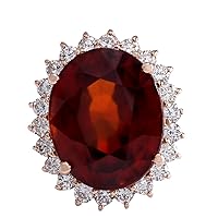 18.07 Carat Natural Red Hessonite Garnet and Diamond (F-G Color, VS1-VS2 Clarity) 14K Rose Gold Luxury Cocktail Ring for Women Exclusively Handcrafted in USA