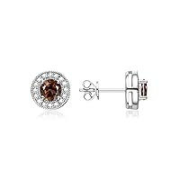 RYLOS Sterling Silver Halo Stud Earrings - 4MM Round Gemstone & Diamonds - Exquisite Birthstone Jewelry for Women & Girls