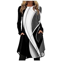 Dresses for Women Fashion Casual Gradient Print Round Neck Pullover Loose Long Sleeve Dress