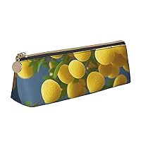 Yellow Chrysanthemum Pen Case Small Pencil Bag Triangle Pu Leather Pen Pouch Pen Bag Storage Bag With Zipper