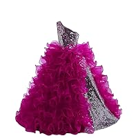 Hong One Shoulder Sequined Glitz Long Pageant Dress 4 US Hot Pink