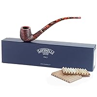 Clark's Favorite Rusticated Briar Tobacco Pipe With 20 Balsa Filters, Italian Hand Crafted Long Stem Tobacco Pipe With Filters