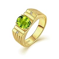 10K 14K 18K Gold Natural Diamond Mens Gemstone Engagement Rings Oval Natural Gemstone Rings for Men Best Gift for Husband/Father/His