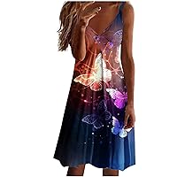Floral Midi Dresses for Women Sleeveless Feather Gradient Printed Dress Gown Flowy Summer Journey Vacation Dress