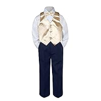 Leadertux 4pc Baby Toddler Boys Champagne Vest Bow Tie Navy Blue Pants Suits S-7 (7)