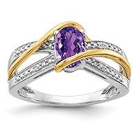 14k Two tone Gold Diamond and Amethyst Ring Size 7 Jewelry Gifts for Women