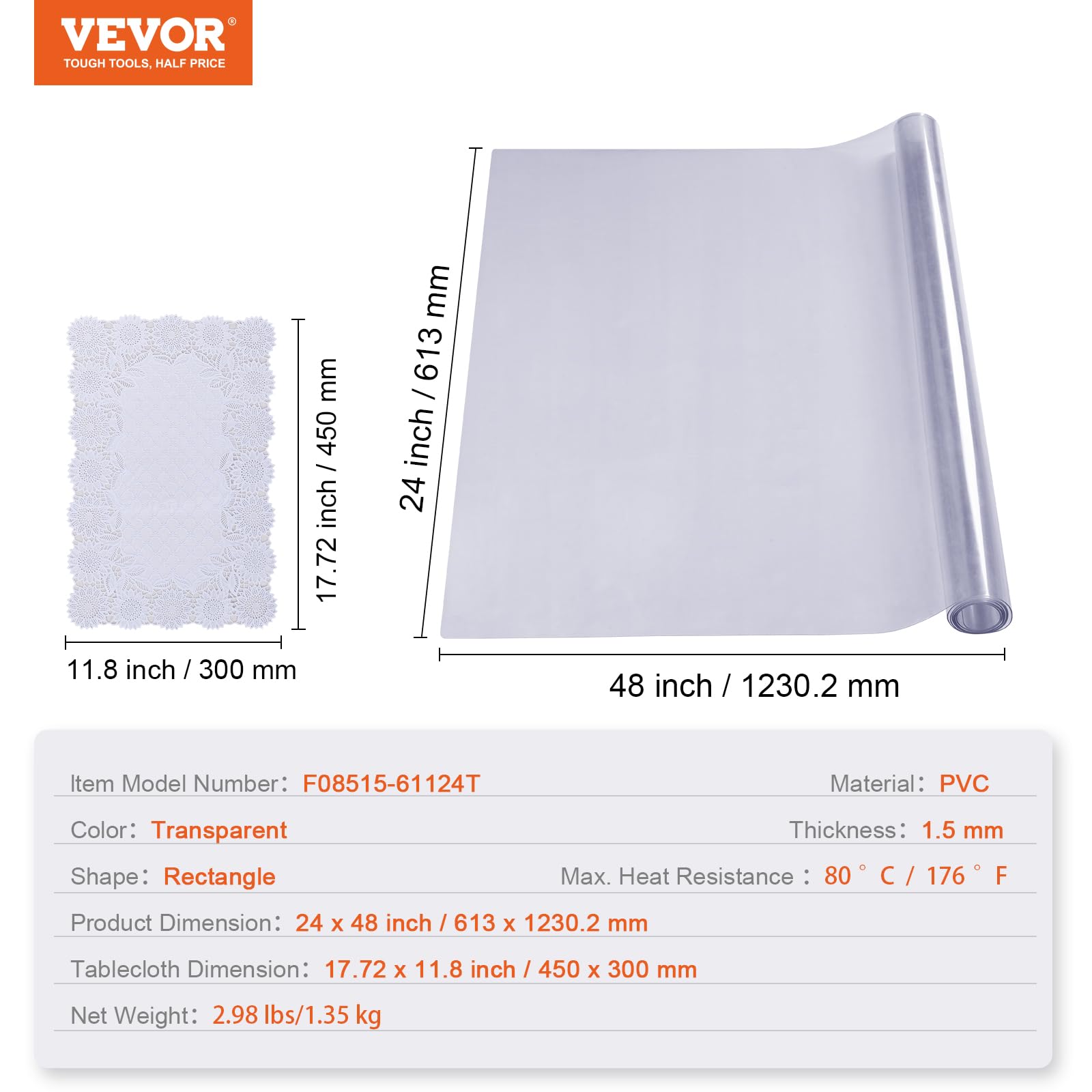 VEVOR Clear Table Cover Protector, 24