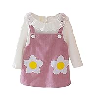 Toddler Baby Girl Spring Outfit Doll Collar Top and Cami Dress 2 Piece Sets Knitted Suspender Dress Set