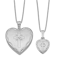 925 Sterling Silver Satin Back Engravable Spring Ring Holds 2 photos Not engraveable Diamond Religious Faith Cross Love Heart Locket and Pendant Necklace Set Measures 23.75mm Wide Jewelry for Women