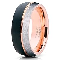 Rose Gold Tungsten Wedding Ring Anniversary Ring Men & Women 8mm Black Tungsten Ring Comfort Fit Ring Brush 18k Rose Gold
