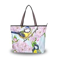 ColourLife Birds Singing on Flower Branches Shoulder Bag Top Handle Polyester Cloth Tote Handbags for Women