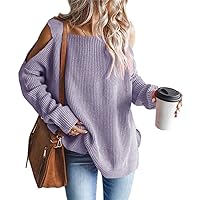 MaQiYa Women's Cold Shoulder Oversized Sweaters Batwing Long Sleeve Square Neck Chunky Knit Fall Tunic Sweater Tops