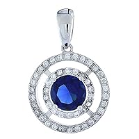 Sterling Silver Micro Pave CZ Pendant with Round Blue Sapphire, 9/16 inch in Diameter