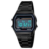 ROSEBEAR Business Watch Men's Luxury Watches 30M Waterproof Stainless Steel Sports Watch Digital Wristwatches, black, Bracelet