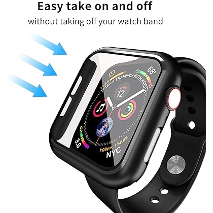 Smiling Case Compatible with Apple Watch Series 6/SE/Series 5/Series 4 44mm with Built in Tempered Glass Screen Protector,Overall Protective Hard PC Case Ultra-Thin Cover- Black