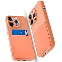Silicone Wallet Phone Case for iPhone 14 Pro 6.1 Inch with Credit Card Holder Pocket, Full-Body Bumper Protection Camera Protect Case (Orange)