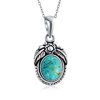 Personalized Southwest Gemstone Blue Purple Turquoise Oval Leaf Feather Pendant Necklace Western Jewelry For Women .925 Sterling Silver Customizable