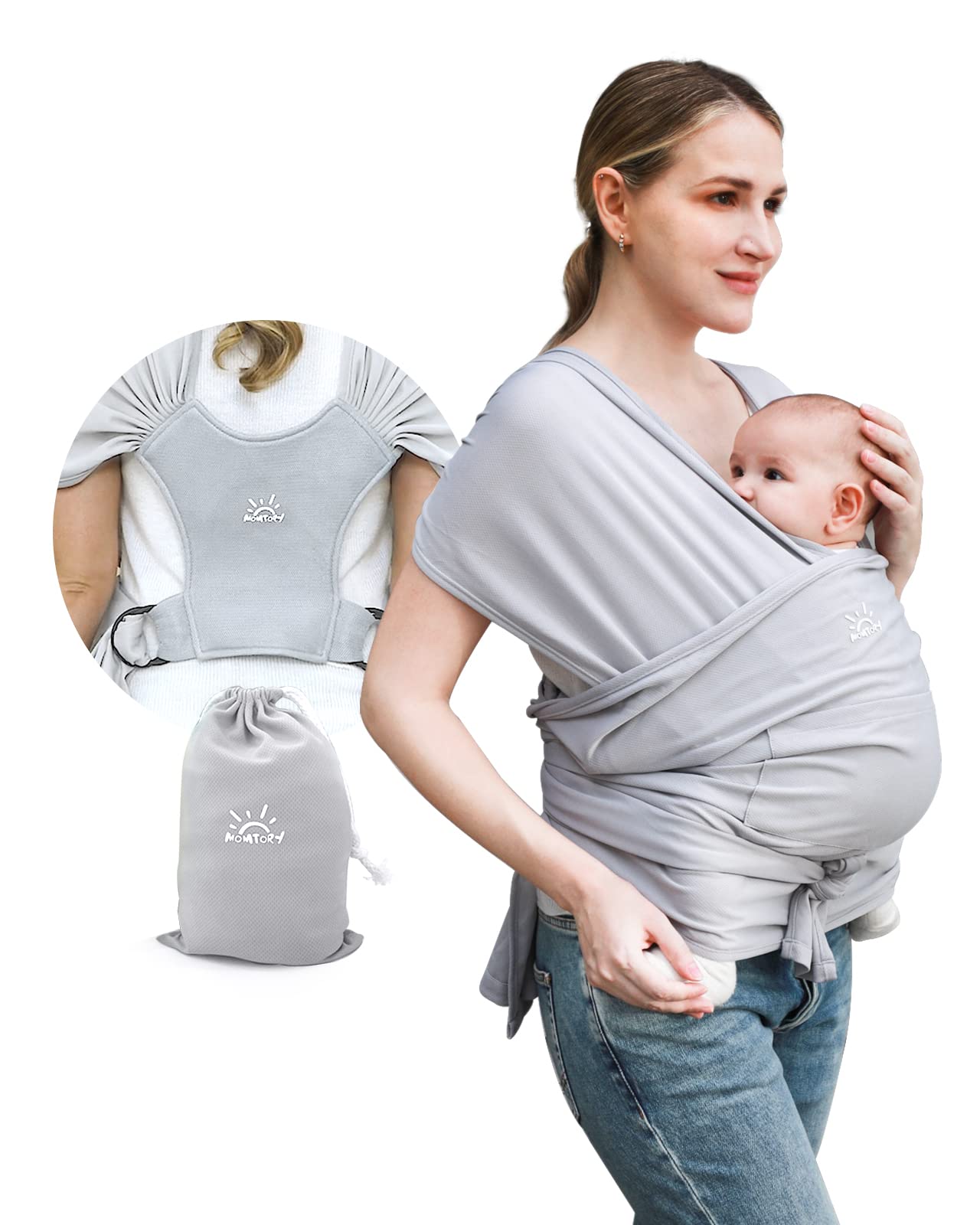 Baby Wraps Carrier/ Sling for Newborn to Toddler, Breathable and Hands Free, Adjustable Carriers (Light Grey)