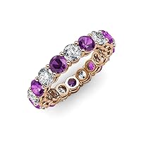 Amethyst and Lab Grown Diamond 3 3/8 ctw Womens Eternity Ring Stackable 14K Gold