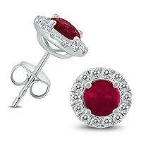 Genuine 1 3/4 Carat TW Ruby And Diamond Halo Earrings in 14K White Gold