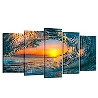 KREATIVE ARTS Large 5 Piece Sea Waves Wall Art Modern Framed Giclee Canvas Prints Seascape Artwork Ocean Beach Pictures Paintings on Canvas for Living Room Home Office Decor (Large Size 60x32inch)