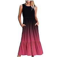 Today Only Ladies Summer Dresses Sparkly Print Sleeveless Tank Dress Loose Casual T-Shirt Dress with Pocket Classy Sundress Beach Dresses Women Hot Pink