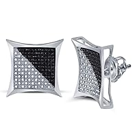 Sterling Silver Unisex Round Color Enhanced Black Diamond Square Kite Cluster Earrings 1/2 Cttw