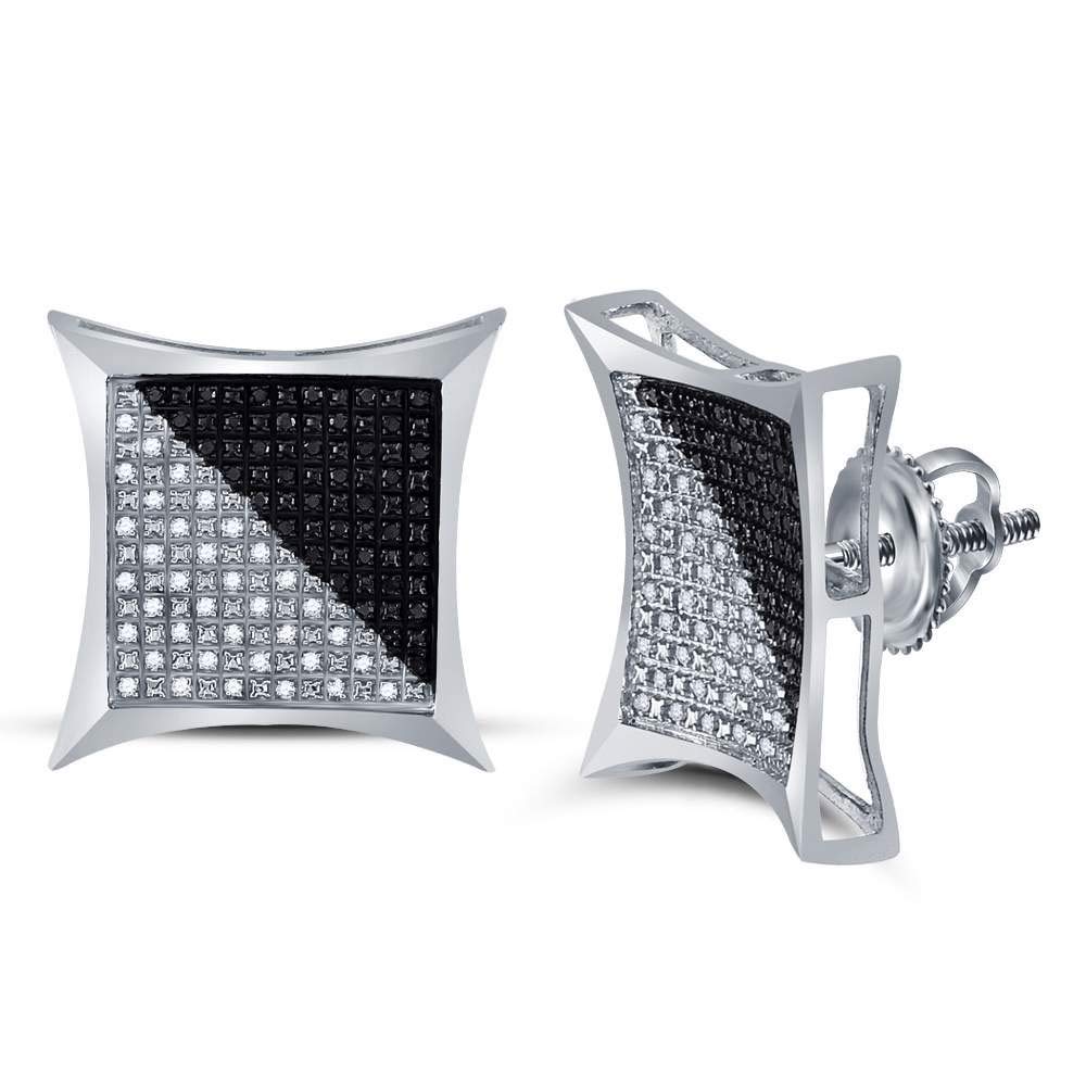 The Diamond Deal Sterling Silver Unisex Round Color Enhanced Black Diamond Square Kite Cluster Earrings 1/2 Cttw