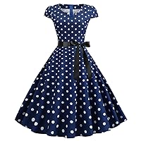 Party Dresses for Women,2024 Spring Summer Trendy Vintage Print 1950S A-Line Swing Cocktail Dress,Flowy Ruched Formal Dress