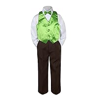 Leadertux 4pc Baby Toddler Boys Lime Green Vest Bow Tie Brown Pants Outfits S-7 (L:(12-18 months))