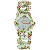 Eton Analogue Ladies White Dial White Floral Print Metal Bracelet Strap Watch 3196L