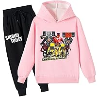 Youth Skibidi Toilet Graphic Fleece Hoodie Set-Basic Long Sleeve Tracksuit Hoody Outfits for 2-16 Years