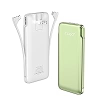 TG90° 2 Pack 10000mah Power Bank with Built in AC Wall Plug, Ultra Slim Portable Charger with Built in Cables External Battery Pack Compatible with iPhone Android Phones