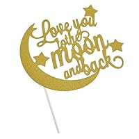 Happy Birthday Decorations Cake Toppers Party Props (Pack of 1 Cake Topper, Gold Glitter Love You to The Moon and Back)