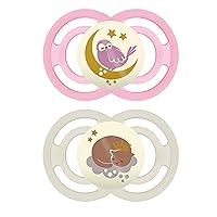 MAM Perfect Night Baby Pacifier, Patented Nipple, Glows in the Dark, 2 Pack, 16+ Months, Pink,2 Count (Pack of 1)