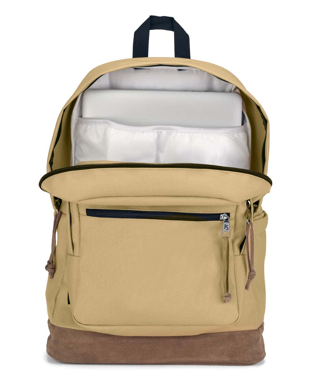 JanSport Right Pack Backpack - Travel, Work, or Laptop Bookbag with Leather Bottom, Curry