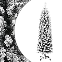 vidaXL 4ft Slim Artificial Christmas Tree - Flocked Snow Green, PVC Material, Indoor/Outdoor Use, Easy Assembly, Sturdy Steel Stand