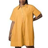 Womens Summer Shirt Dresses Button Down Short Sleeve Knee Lengyh Midi Dress Oversized Tunic Beach Cover Up Dress