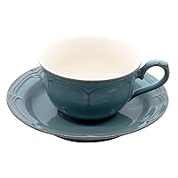 Koyo Pottery 15987053&15987055 Raffine Tea Cup & Saucer, 6.9 fl oz (175 ml), Antique Blue, Made in Japan
