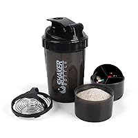Shaker Bottle - Protein Shaker Cup with Storage Compartments - Leak-proof Workout Shake Bottles with Mixer for Smooth Mixing-500ML/16oz (PURE BLACK)