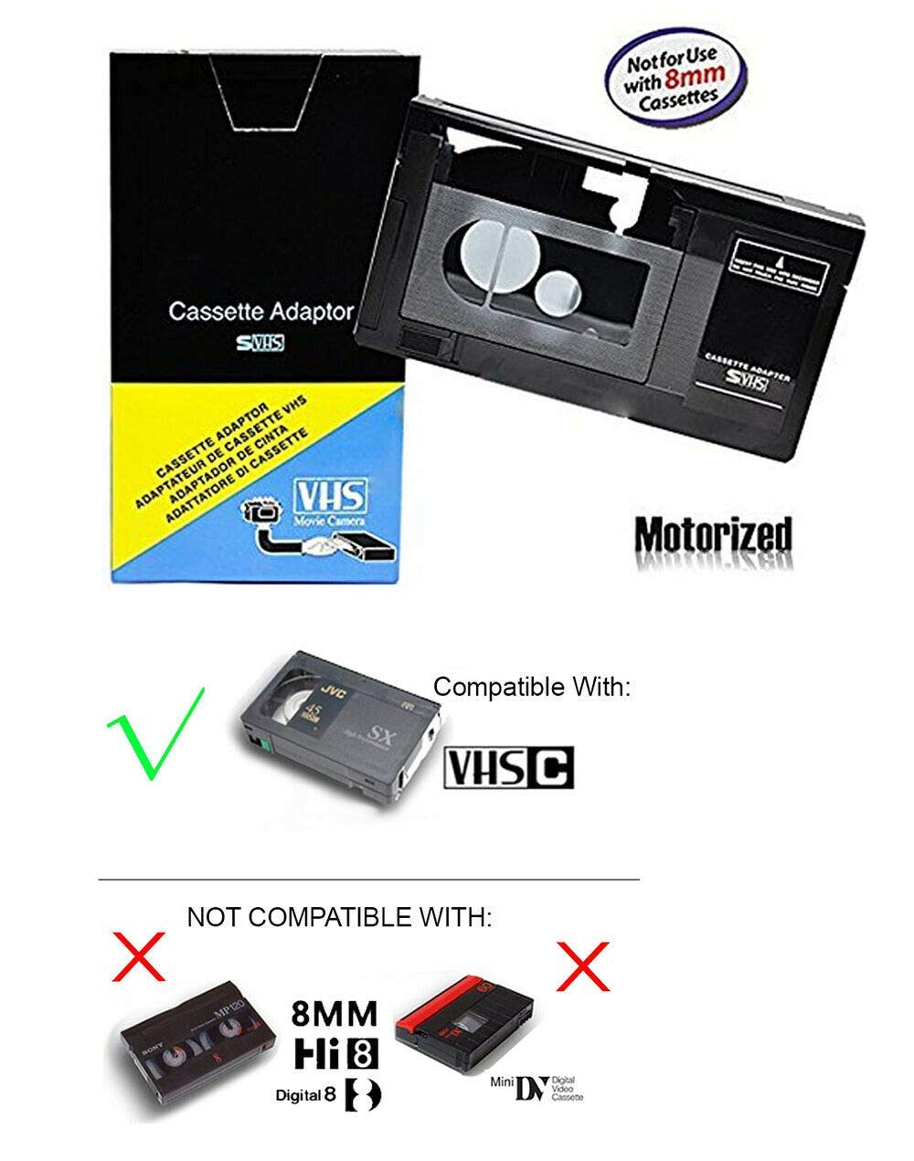 Motorized VHS-C to VHS Cassette Adapter for JVC C-P7U CP6BKU C-P6U,Panasonic PV-P1,RCA VCA115 + Optic Pen Lens Cleaner + 1 VCC Micro-Fiber Cloth…